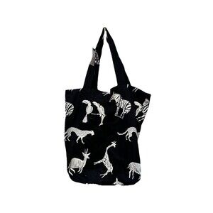 Carole Nevin Designs Capetown Handpainted Black Cotton Large Market Tote Safari